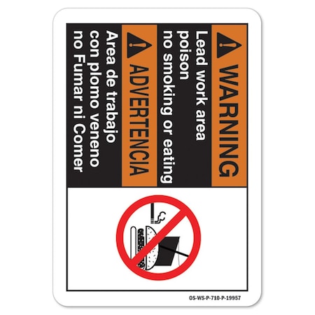 Signmission ANSI Warning, Lead Work Area Poison No Smoking Or Eating, 18in X 12in Alum, 12" W, 18" L, Landscape OS-WS-A-1218-L-19957